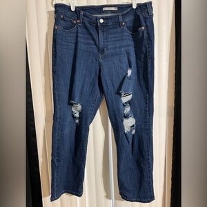 Levi's Dark Blue Distressed Boyfriend Jeans